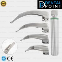 mega light led holder with four Macintosh laryngoscope blades and focused on light and tip of blade