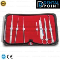 Scissors, Dropper, Scalpel Handle 3 4, Teaser Needle Angled and Straight, Mariam Tweezers Angled and Straight in Leather Pouch