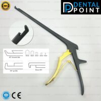 Spurling Kerrison Rongeur wide Jaw TC Gold with focus on bite and sizes shown on side