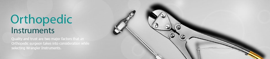 orthopaedic instruments banner with reflex hammer and wire cutter
